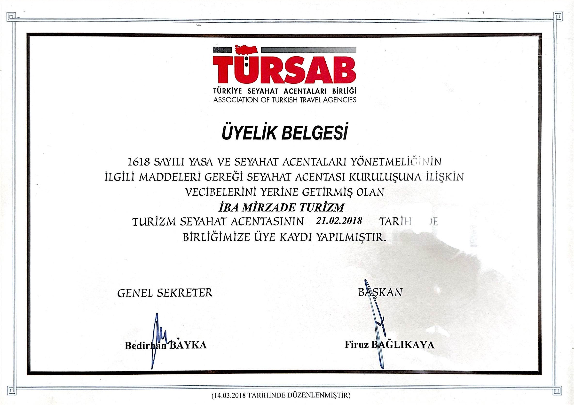 TÜRSAB Belgesi
